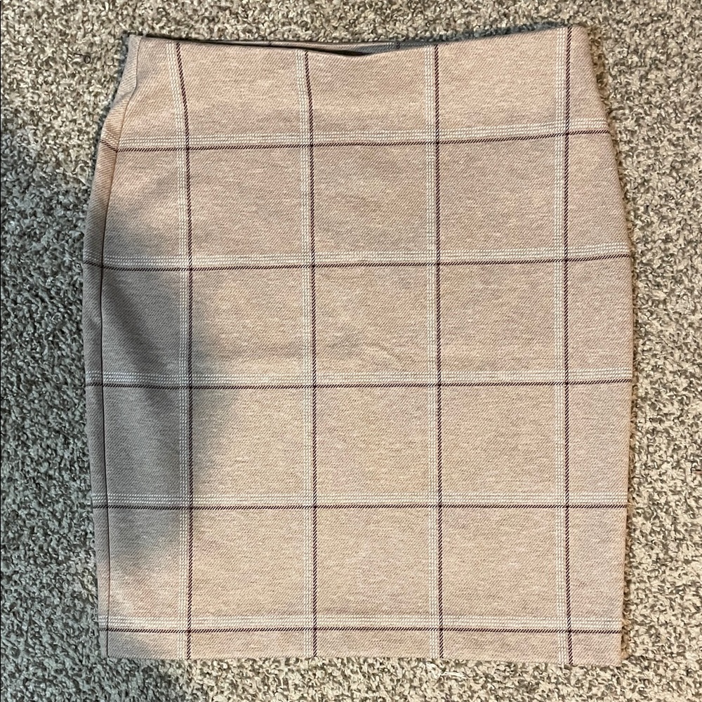 Ann Taylor Factory Beige Plaid Pencil Skirt